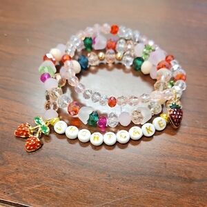 Strawberry Charm Beaded Bracelet Set